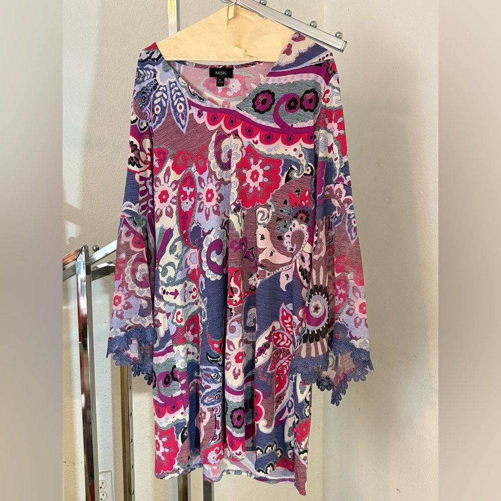MSK vintage Women's Floral Paisley Pink, Purple, Blue 70s style